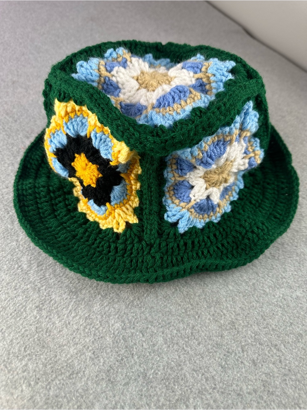 Handmade Crochet Granny Square Bucket Hat Boho Floral Hippie Cottagecore Knit